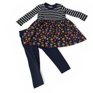Hanna Andersson 2T Striped Top Floral Babydoll Top Navy Leggings Set Organic